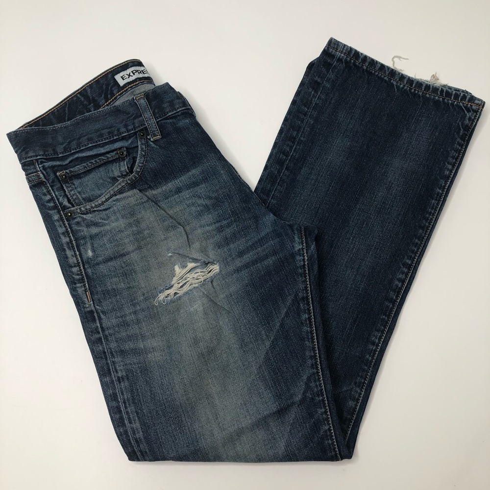 Express Womens Dark Wash Distressed Denim Sz: 32